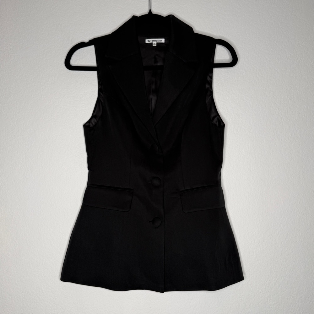 Reformation Vest Billie Black Sleeveless Blazer Notched Collar Button Lined XS